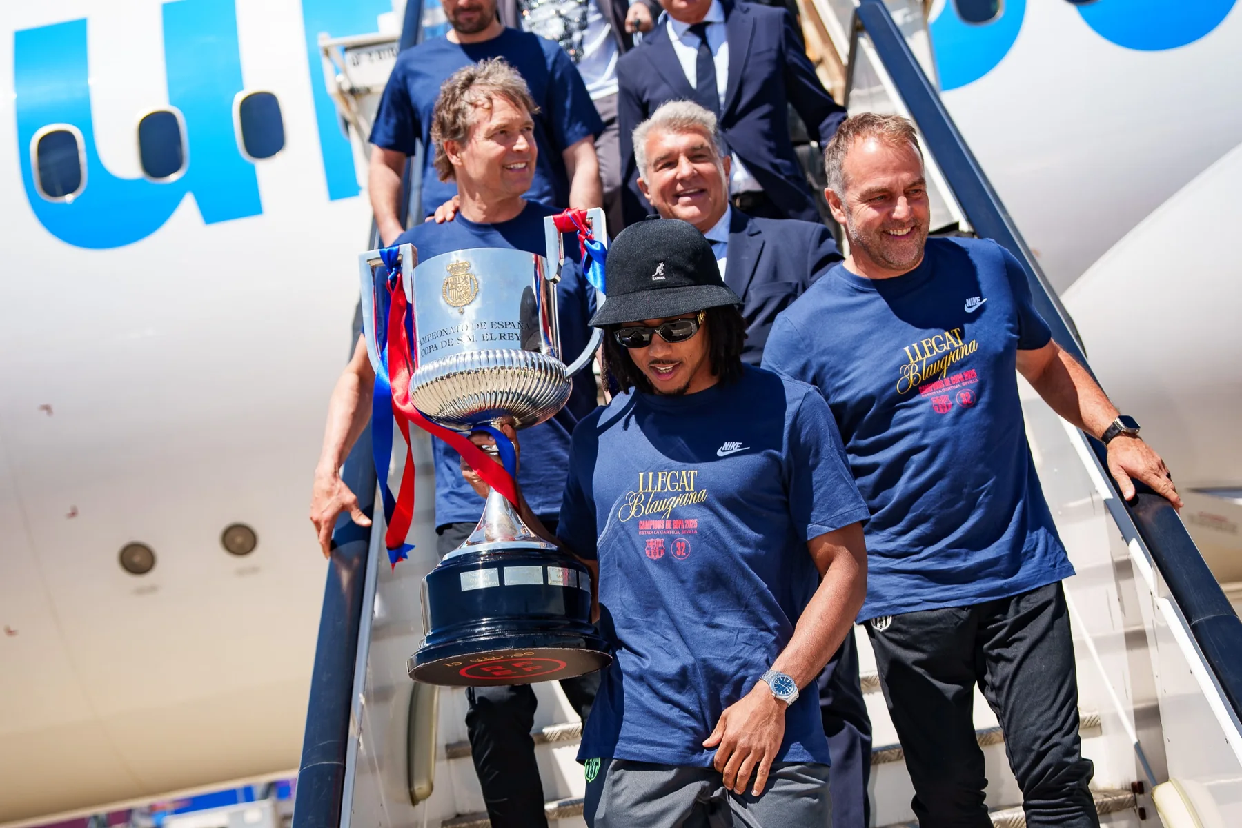 Barcelona players celebrating a Copa del Rey triumph