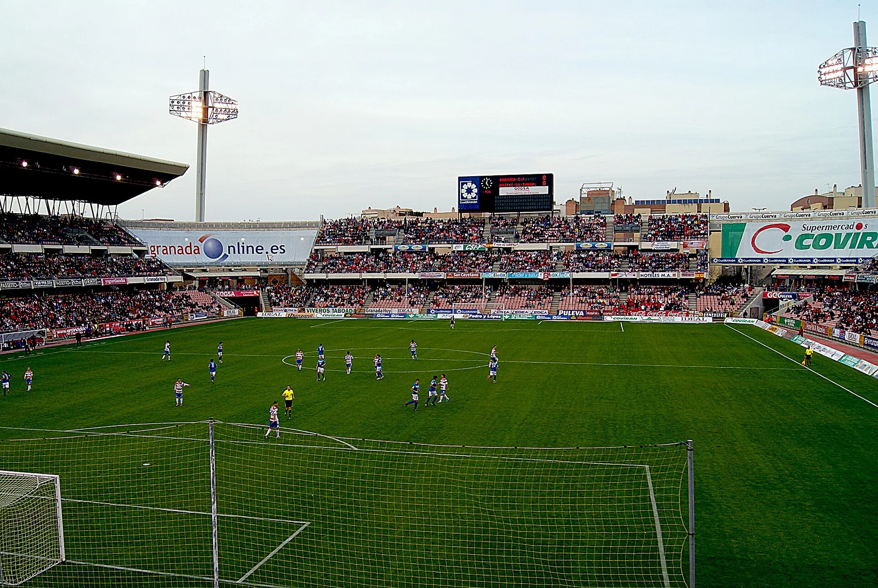 A football match inside Granada's Nuevo Los Cármenes stadium