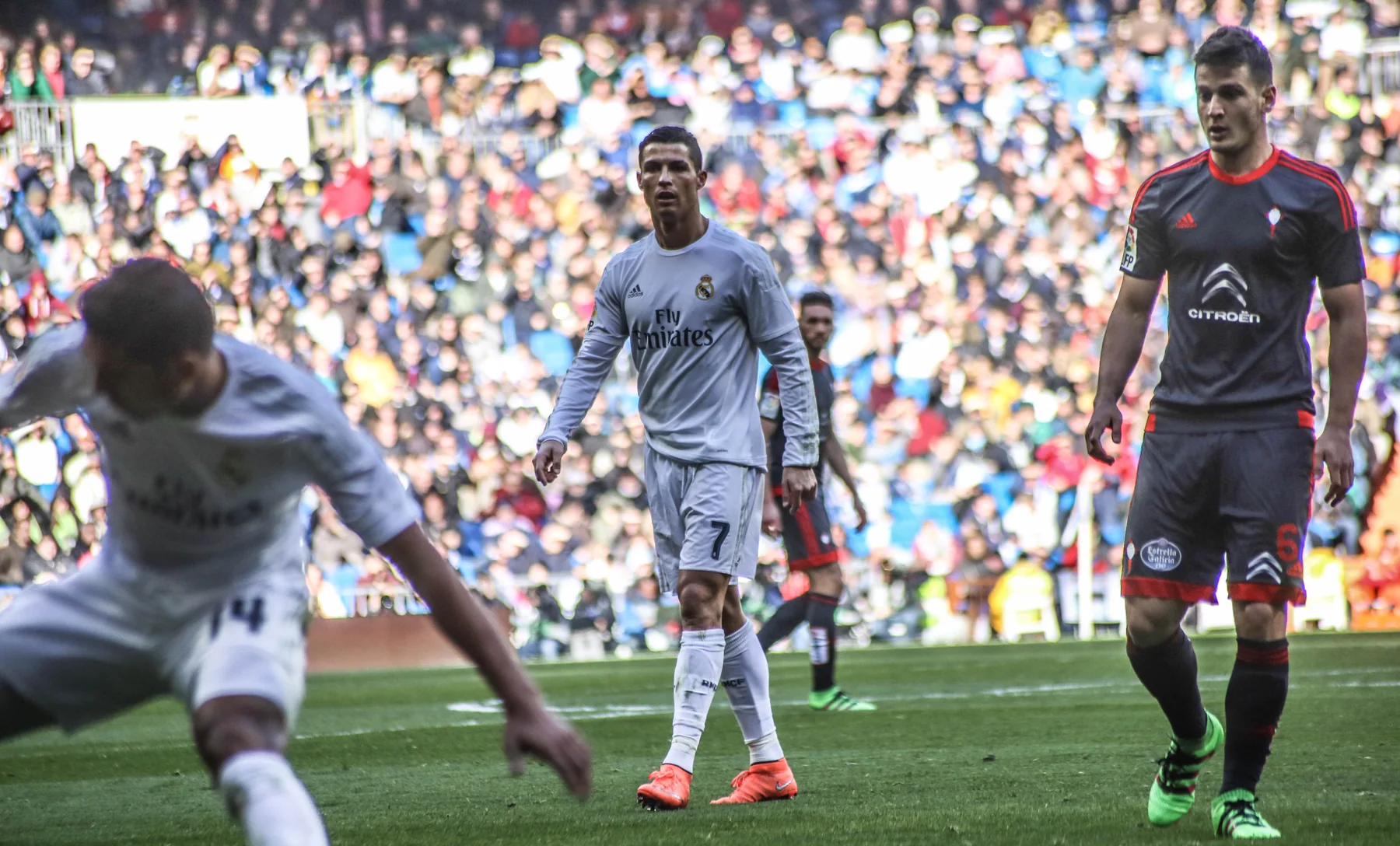 Cristiano Ronaldo celebrating a La Liga goal for Real Madrid