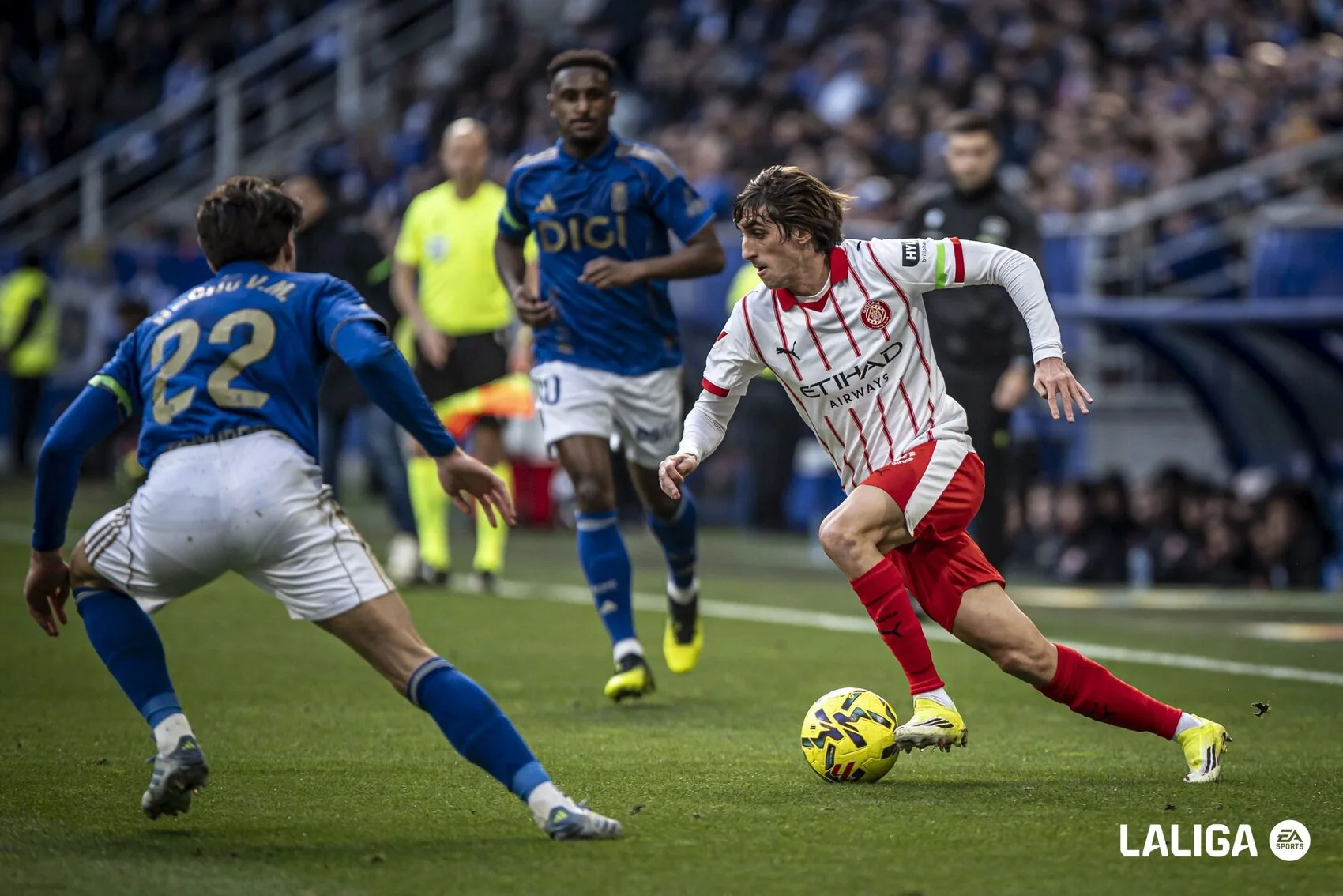 An international footballer taking part in a La Liga club match