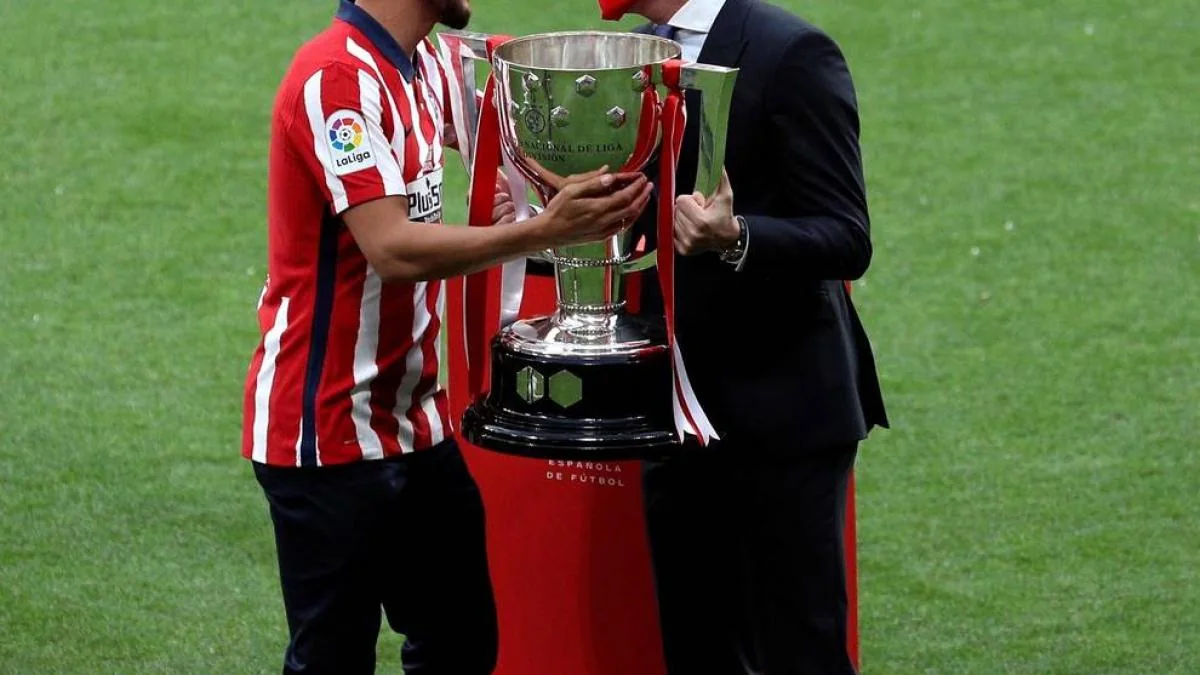 La Liga trophy displayed before a Spanish league match