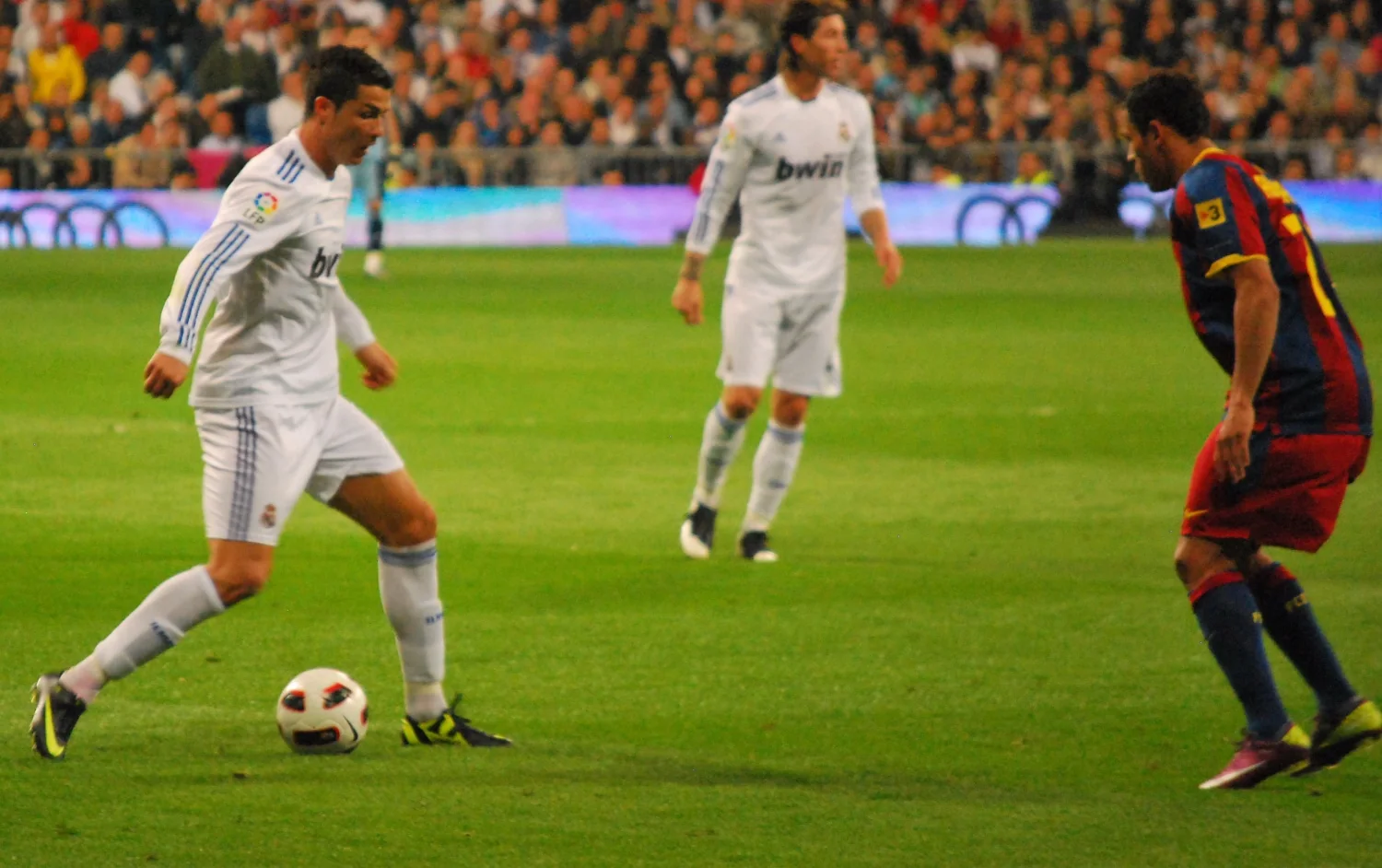 Cristiano Ronaldo playing for Real Madrid in an April 2011 El Clásico against Barcelona