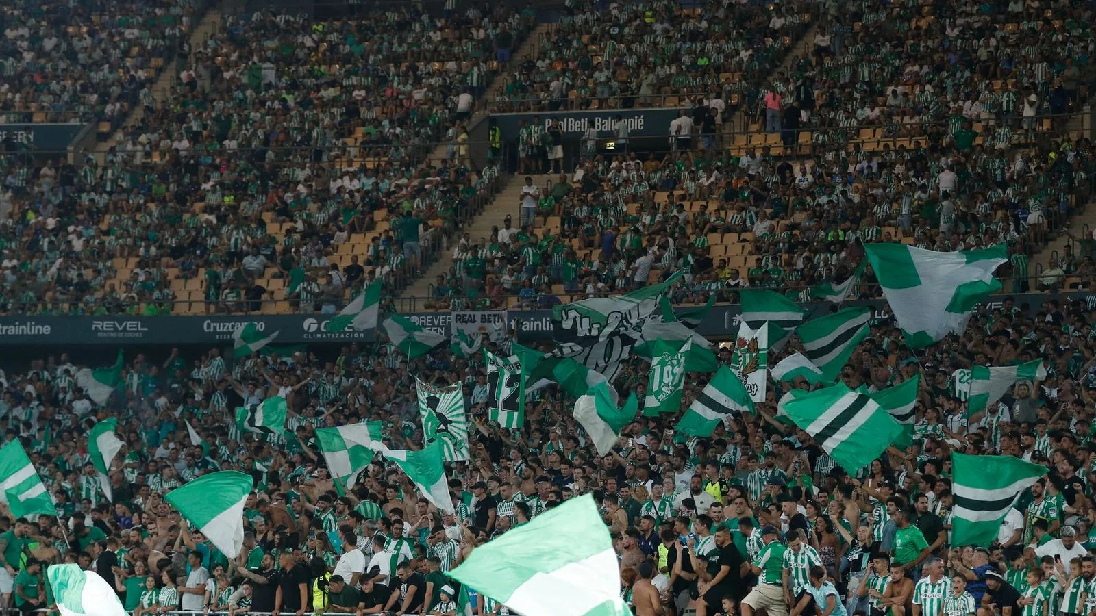 Real Betis supporters filling the stands at La Cartuja