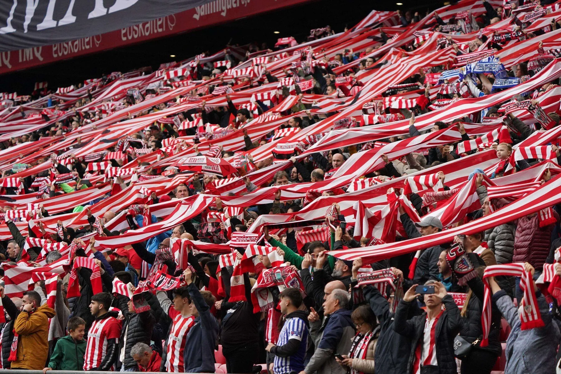 Athletic Club supporters inside San Mames on a La Liga matchday